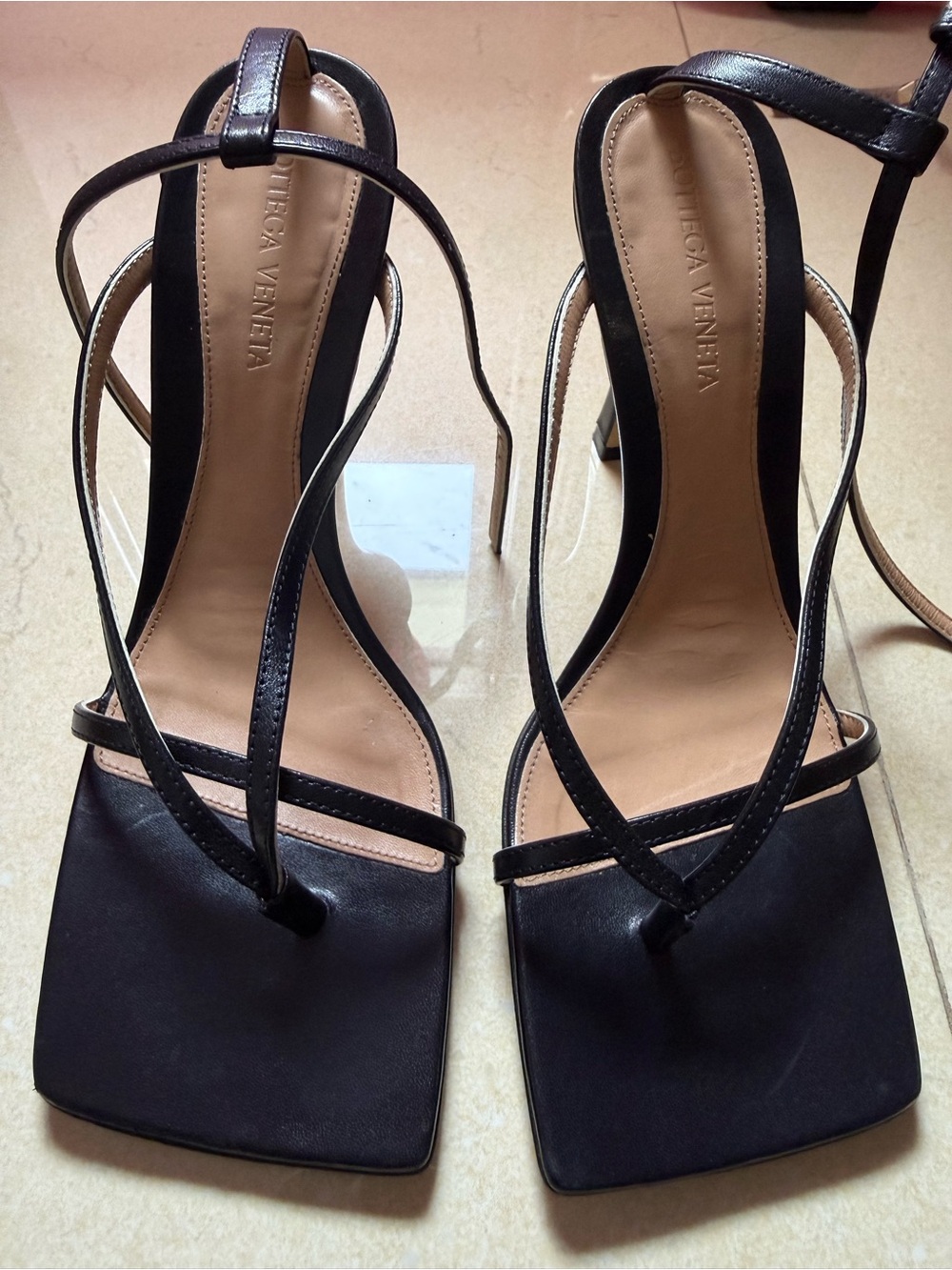 Bottega Veneta Black Strappy Square-Toe Heels